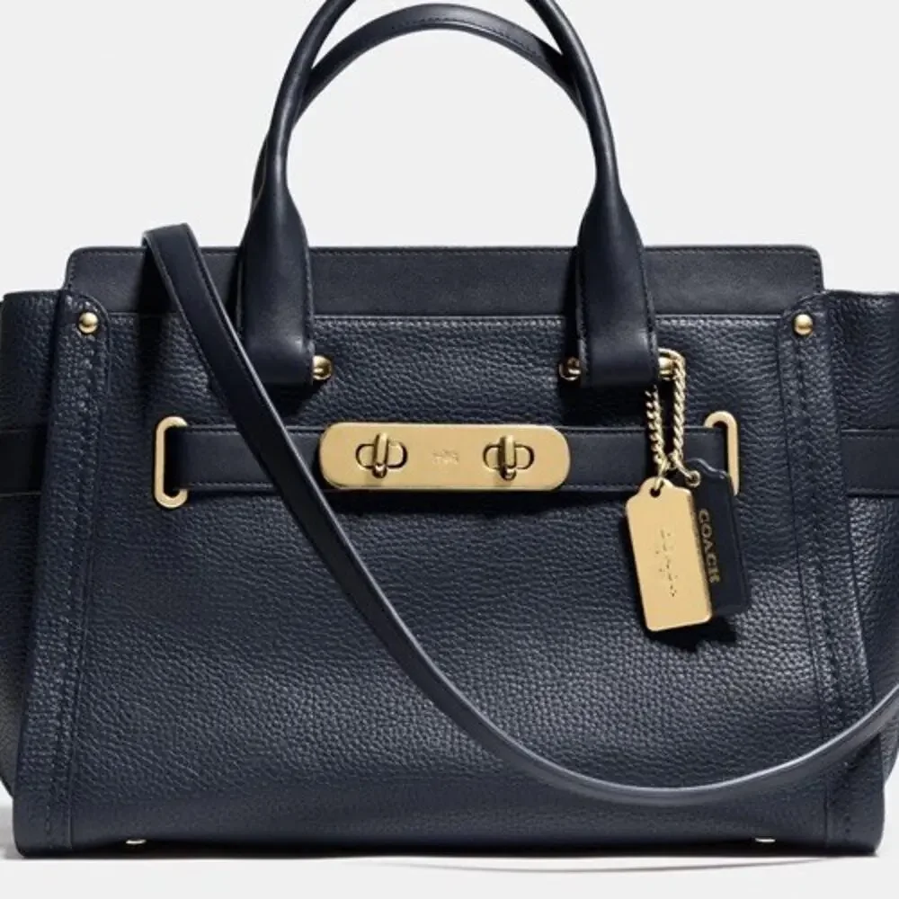Coach Swagger 27 Satchel Black Pebbled Leather Gold Hardware NWOT Crossbody Read